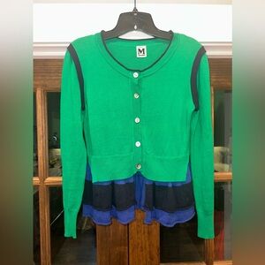 Missoni Size Small Wool Blend Green and Blue Women's Ruffle Sweater Cardigan